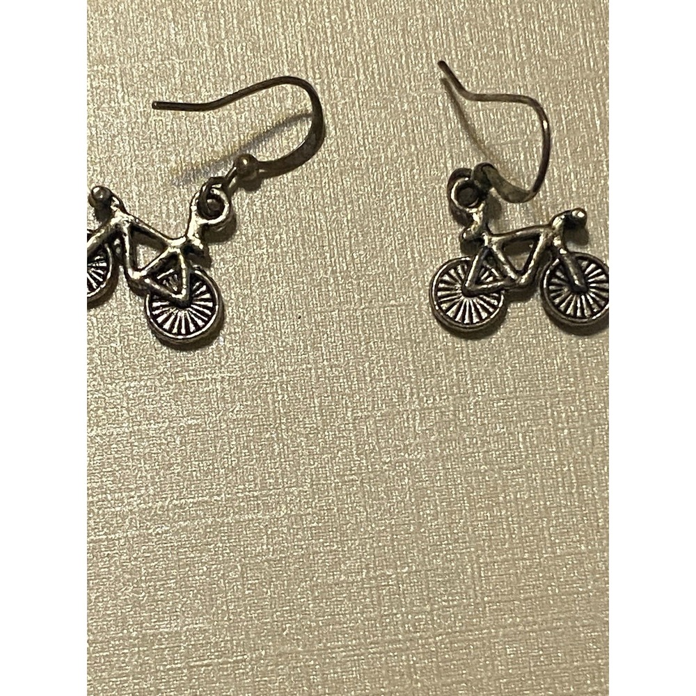 Bicycle Pierced Earrings‎ Dangle Drop Silvertone Pedal Bike W/Backs Jewelry NWOT - Picture 2 of 3